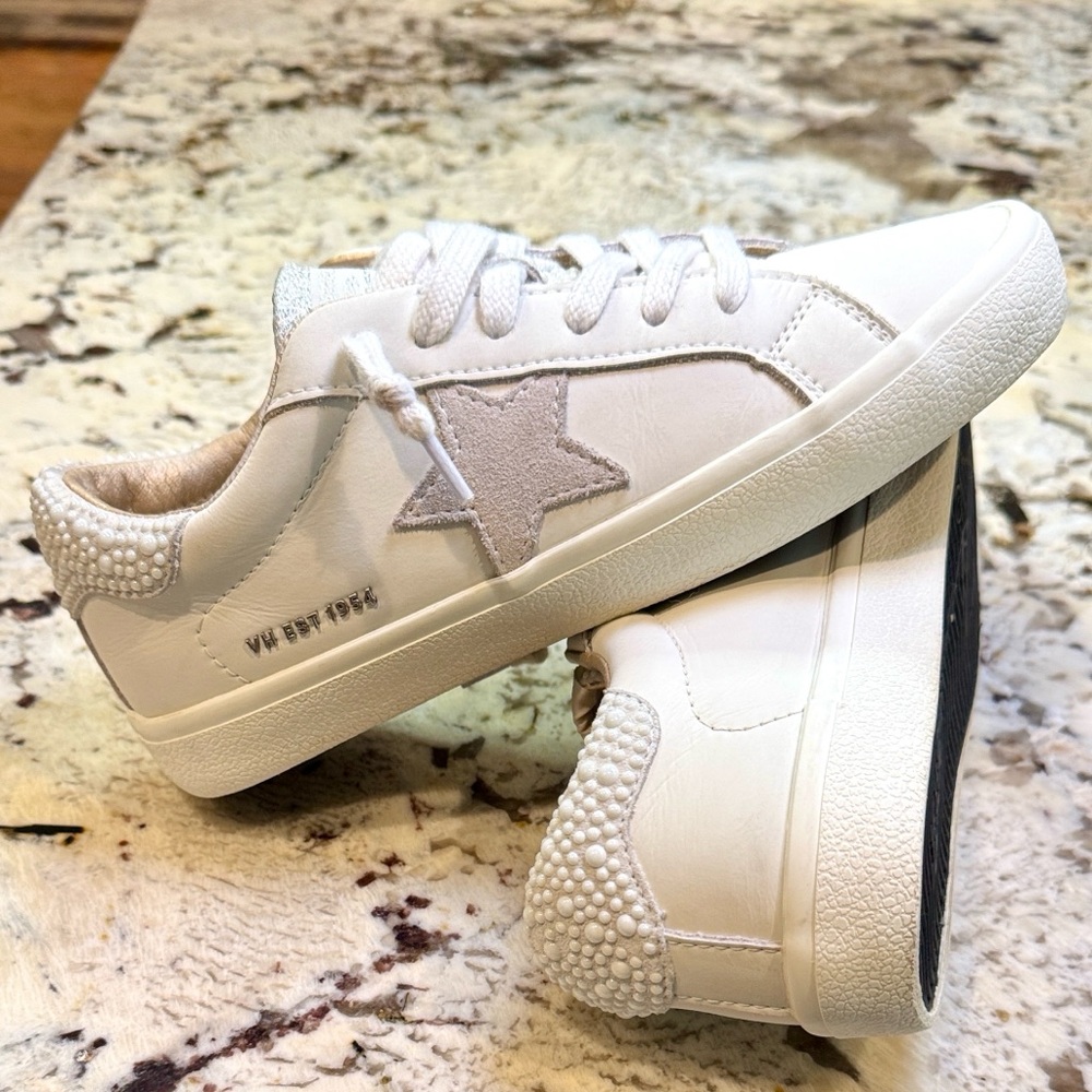 Vintage Havana Isa White Leather Sneakers with Pearl & Star Accents 6